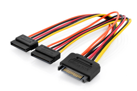 DIGITUS Interne Y-voedingskabel St/Bu, 0,3m, SATA 15-pins - 2x SATA 15-pins