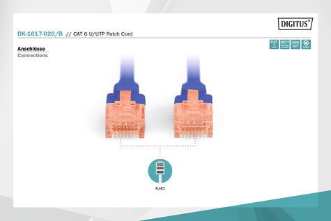 DIGITUS CAT 6 U-UTP patchkabel, koper, LSZH AWG 26/7, lengte 2 m, kleur blauw