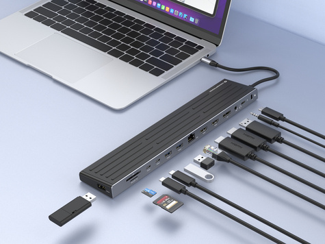 CONCEPTRONIC 14-in-1 MST Docking Station USB 3.2 Gen 1 - HDMI x 2 - DP - GbE LAN - USB-A 5Gbps x 3 - USB-C 5Gbps x 2 - SD - TF/MicroSD - 3.5m