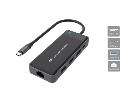 CONCEPTRONIC CONCEPTRONIC 7-in-1 Docking Station USB 3.2 Gen 1 - MST - HDMI x 2 - USB 3.0 x 3 - GbE - 100W USB PD
