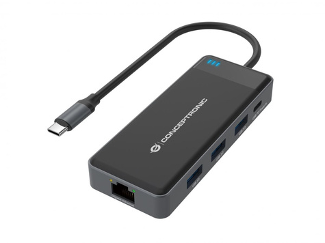 CONCEPTRONIC 7-in-1 Docking Station USB 3.2 Gen 1 - MST - HDMI x 2 - USB 3.0 x 3 - GbE - 100W USB PD