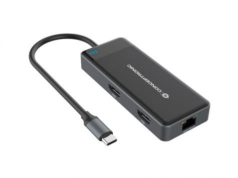 CONCEPTRONIC 7-in-1 Docking Station USB 3.2 Gen 1 - MST - HDMI x 2 - USB 3.0 x 3 - GbE - 100W USB PD