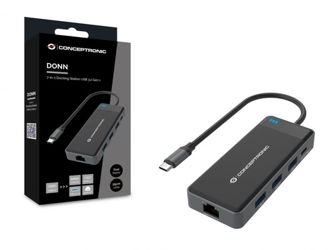 CONCEPTRONIC 7-in-1 Docking Station USB 3.2 Gen 1 - MST - HDMI x 2 - USB 3.0 x 3 - GbE - 100W USB PD