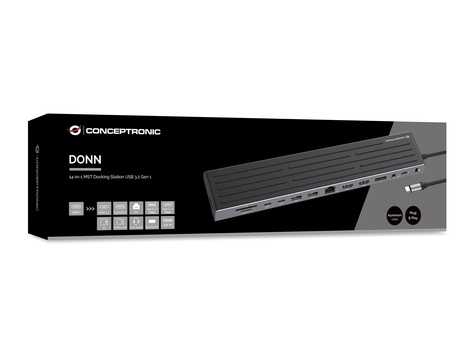 CONCEPTRONIC 14-in-1 MST Docking Station USB 3.2 Gen 1 - HDMI x 2 - DP - GbE LAN - USB-A 5Gbps x 3 - USB-C 5Gbps x 2 - SD - TF/MicroSD - 3.5m