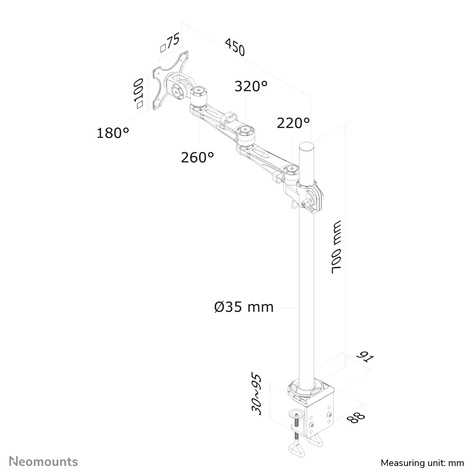 Neomounts FPMA-D935POLE70 Monitorarm 10-30