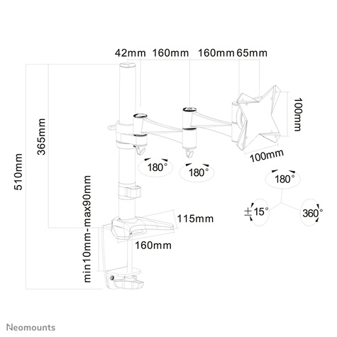 Neomounts Flat Screen Desk Mount (clamp/grommet)