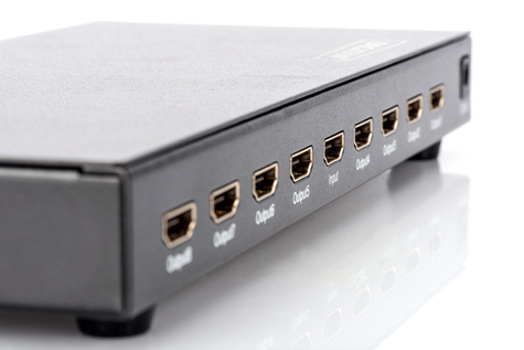 DIGITUS HDMI-splitter, 8-poorts, 1080p, 3D, hoge snelheid 2,25 Ghz/225 MHz, metalen behuizing, zwart