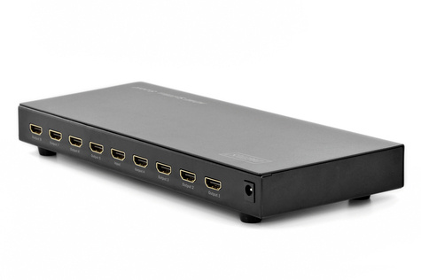 DIGITUS HDMI-splitter, 8-poorts, 1080p, 3D, hoge snelheid 2,25 Ghz/225 MHz, metalen behuizing, zwart