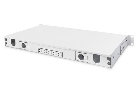 DIGITUS FO splice box, 1U, quick lock, empty without front panel, incl. M20/M25 screws, grey