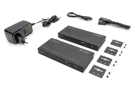 DIGITUS HDBaseT KVM Extender Set, 150 m 4K/60Hz, USB 2.0, PoC, IR, zwart