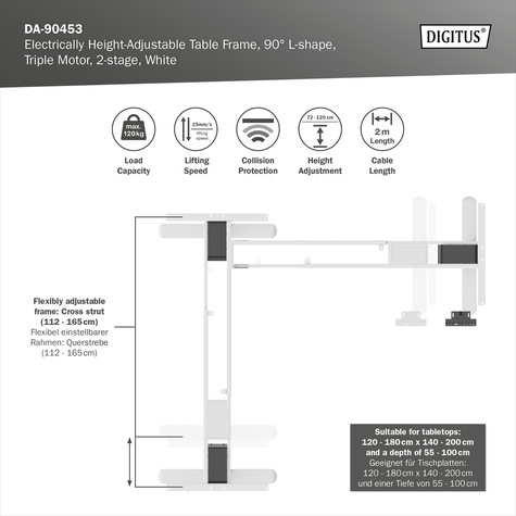 DIGITUS DA-90453 frame voor stabureau Electrisch 3 poot/poten Wit
