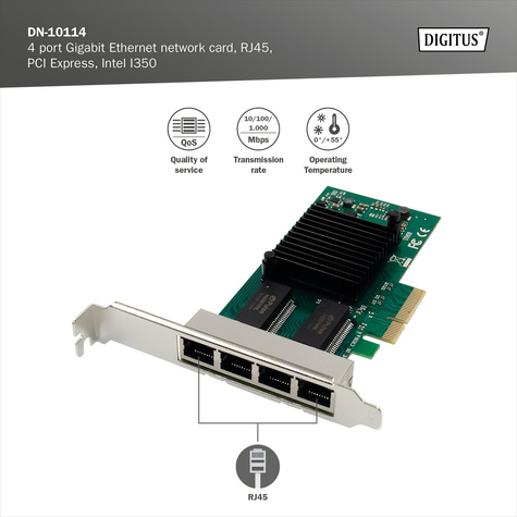 DIGITUS 4-poorts RJ45 Intel I350 Server NIC