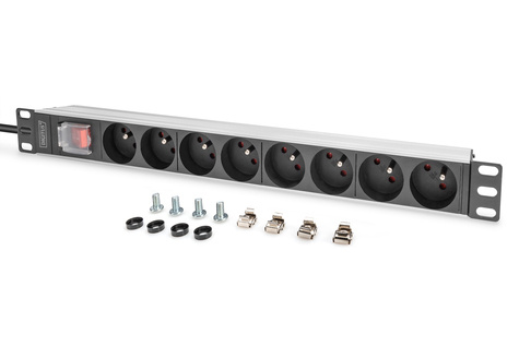 DIGITUS 1U aluminium PDU, rackmontage, 8x CEE 7/5 nominaal vermogen: 16A, 4000W, 250VAC 50/60Hz,