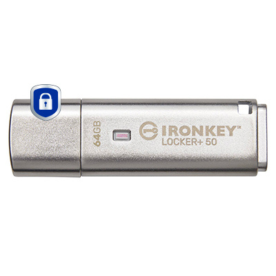 Kingston IronKey Locker+ 50 USB flash drive 64 GB USB Type-A 3.2 Gen 1 (3.1 Gen 1) Zilver