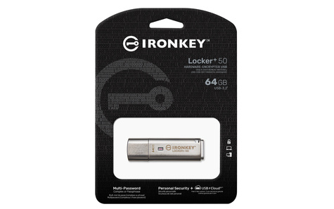 Kingston IronKey Locker+ 50 USB flash drive 64 GB USB Type-A 3.2 Gen 1 (3.1 Gen 1) Zilver