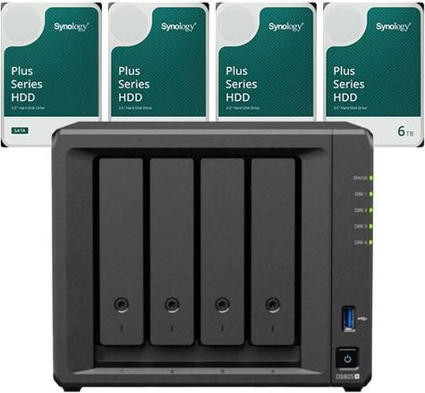 Synology DS925+ 4Bay 24TB NAS met 4x 6TB Synology Plus HDD