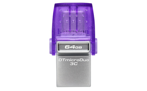 Kingston Technology DataTraveler microDuo 3C USB flash drive 64 GB USB Type-A / USB Type-C 3.2 Gen 1 (3.1 Gen 1) Paars, Roestvrijstaal