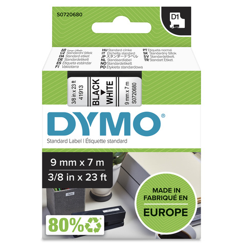 DYMO D1 -Standard Labels - Black on White - 9mm x 7m