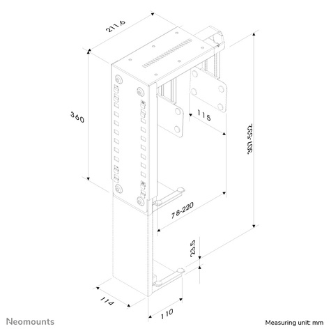 Neomounts PCH H:30-53cm B: 8-22cm  Max.30KG Zwart