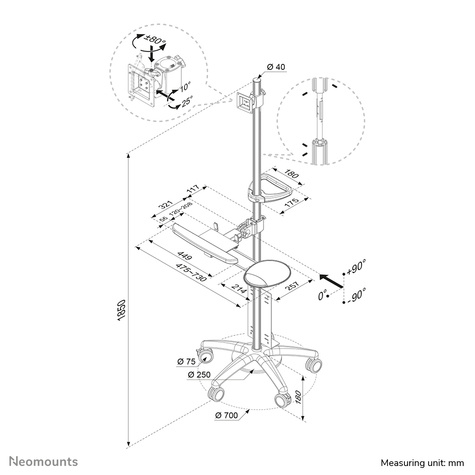Neomounts BOS 10"-27" Mobiel PC/TFT Zilveren