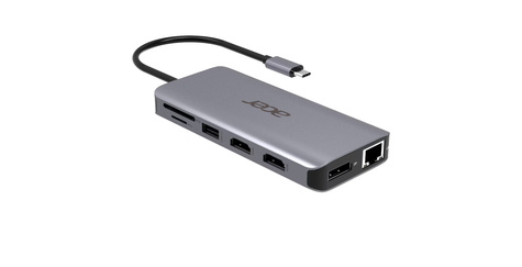 Acer 12in1 Type C dongle: 2 x USB3.2  2 x USB2.0  1x SD/TF  2 x HDMI  1 x PD  1 x DP 1 x RJ45  1 x 3.5 Audio