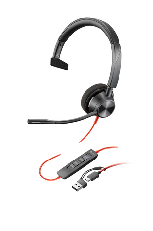 HP Poly Blackwire 3310 Monaural Microsoft Teams Certified USB-C Headset +USB-C/A Adapter (212703-01)