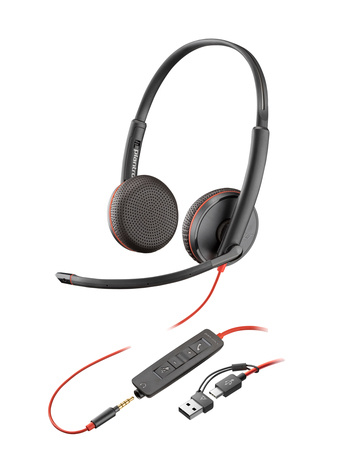 HP Poly Blackwire 3225 Stereo USB-C Headset +3.5mm Plug +USB-C/A Adapter (Bulk) (209747-201)