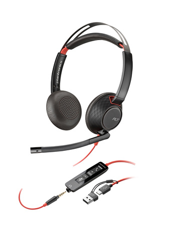 Poly Blackwire 5220 Stereo USB-C Headset +3.5mm Plug +USB-C/A Adapter (207586-201)