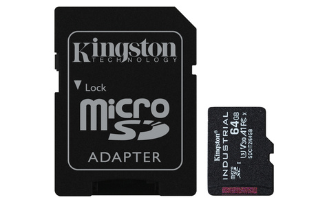 Kingston 64GB microSDXC Industrial C10 A1 pSLC Card + SD Adapter