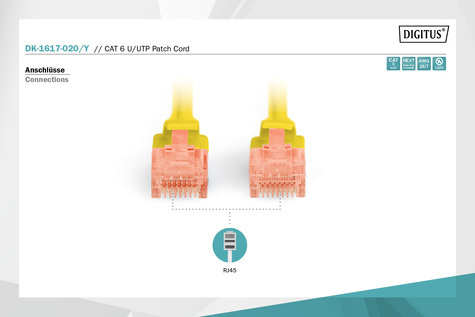 DIGITUS CAT 6 U-UTP patchkabel, koper, LSZH AWG 26/7, lengte 2 m, kleur geel