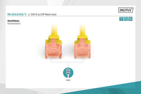 DIGITUS CAT 6, U-UTP patchkabel, PVC AWG 26/7, lengte 1 m, kleur geel