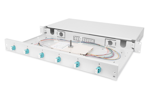 DIGITUS Glasvezel lasdoos, 1U, uitgerust, 6x LC DX, OM3 incl. lasdoos, gekleurde vlechten, koppelingen