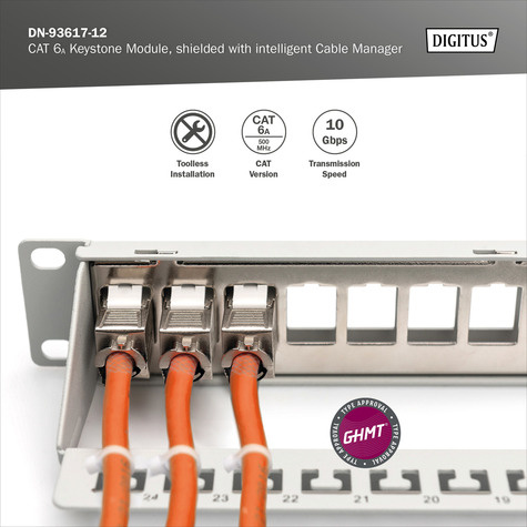 DIGITUS CAT 6A Keystone Jack, afgeschermd, 12 stuks Aansluiting zonder gereedschap