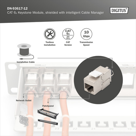 DIGITUS CAT 6A Keystone Jack, afgeschermd, 12 stuks Aansluiting zonder gereedschap