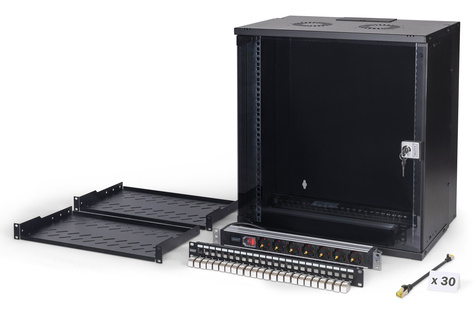 DIGITUS 19" netwerkset, 12U wandbehuizing en accessoires, zwart SOHO Pro-versie, niet gemonteerd