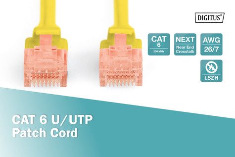 DIGITUS CAT 6 U-UTP patchkabel, koper, LSZH AWG 26/7, lengte 2 m, kleur geel