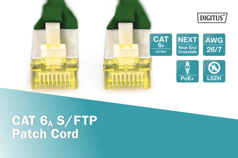 DIGITUS CAT 6A S-FTP patchkabel, koper, LSZH AWG 26/7, lengte 10 m, kleur groen