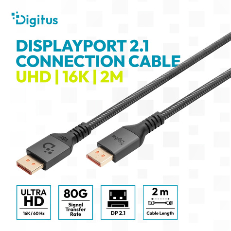 DIGITUS Hoogwaardige DisplayPort-verbindingskabel, DP-type St/St, 2,0 m, aluminium behuizing, UHD 8K, DP 2.1, bw