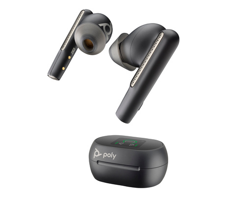 Poly Voyager Free 60+ UC Carbon Black Earbuds +BT700 USB-C Adapter +Touchscreen Charge Case - Replaces Poly SKU 216065-02