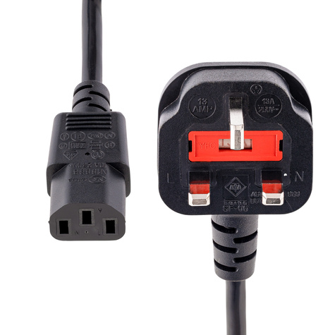 STARTECH 3m UK Computer Stroomkabel, 18AWG, BS 1363 naar C13, 10A 250V, Zwart, AC Vervangkabel