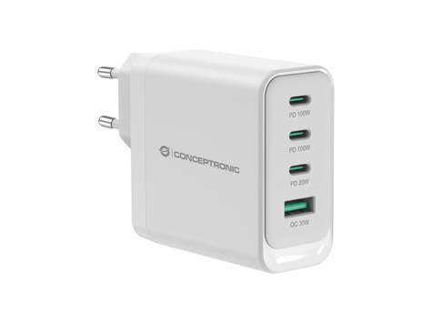CONCEPTRONIC CONCEPTRONIC 4-Port 100W GaN USB PD Charger - USB-C x 3 - USB-A x 1 - QC 3.0 - PPS - PD 3.0