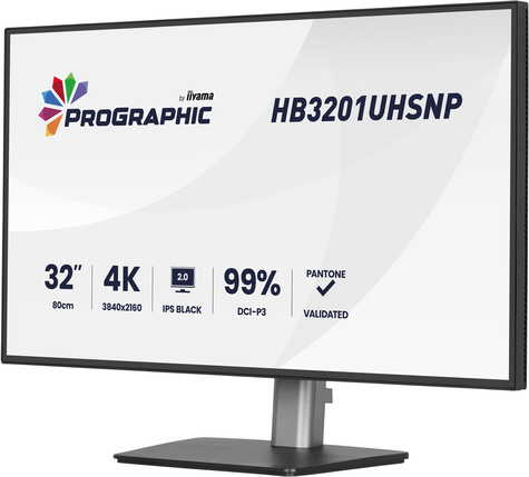 Iiyama 32iWIDE LCD ProGraphic 3840 x 2160 4K UHD IPS Black 2.0 panel LED Bl.USB-Hub