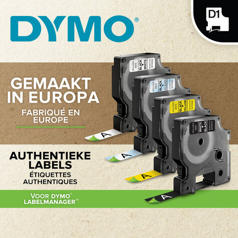 DYMO D1 -Standard Labels - White on Black - 19mm x 7m