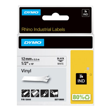 DYMO 18444 labelprinter-tape Zwart op wit