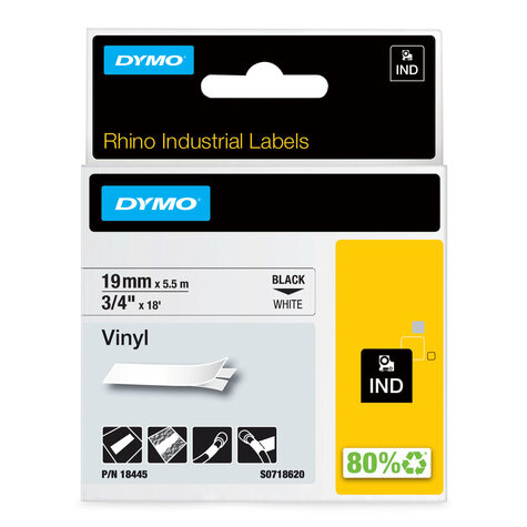 DYMO RHINO TAPE VINYL 19MM WIT