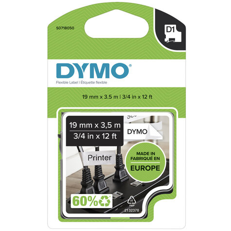 DYMO D1 -Durable Labels - Black on White - 12mm x 5.5m