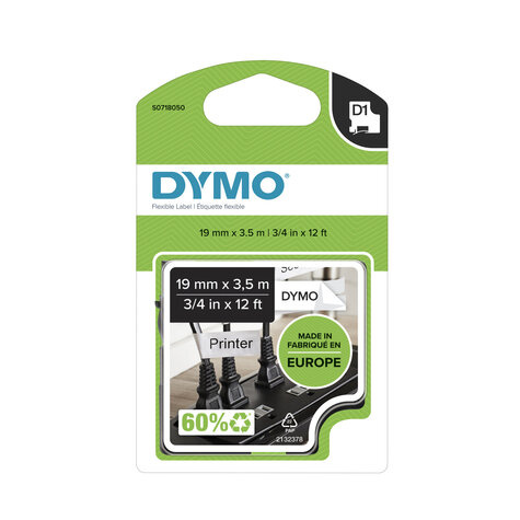 DYMO D1 -Durable Labels - Black on White - 12mm x 5.5m