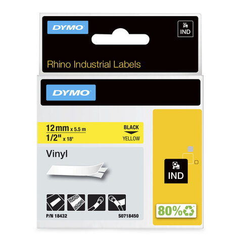 DYMO 18432 labelprinter-tape Zwart op geel