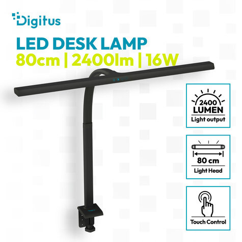 DIGITUS LED-bureaulamp, 80 cm 2400 lm, 16 W, zwart