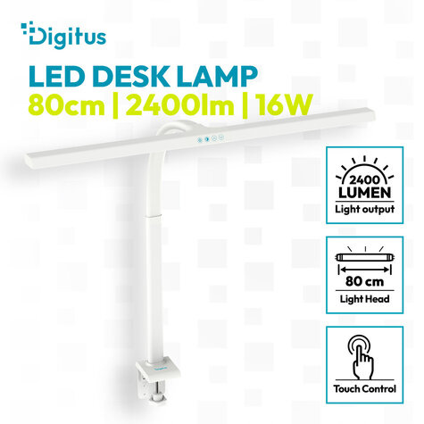 DIGITUS LED-bureaulamp, 80 cm 2400 lm, 16 W wit